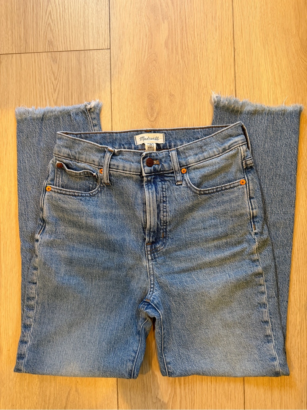 Madewell Raw-Hem High-Rise Straight Jeans — Light Blue Denim